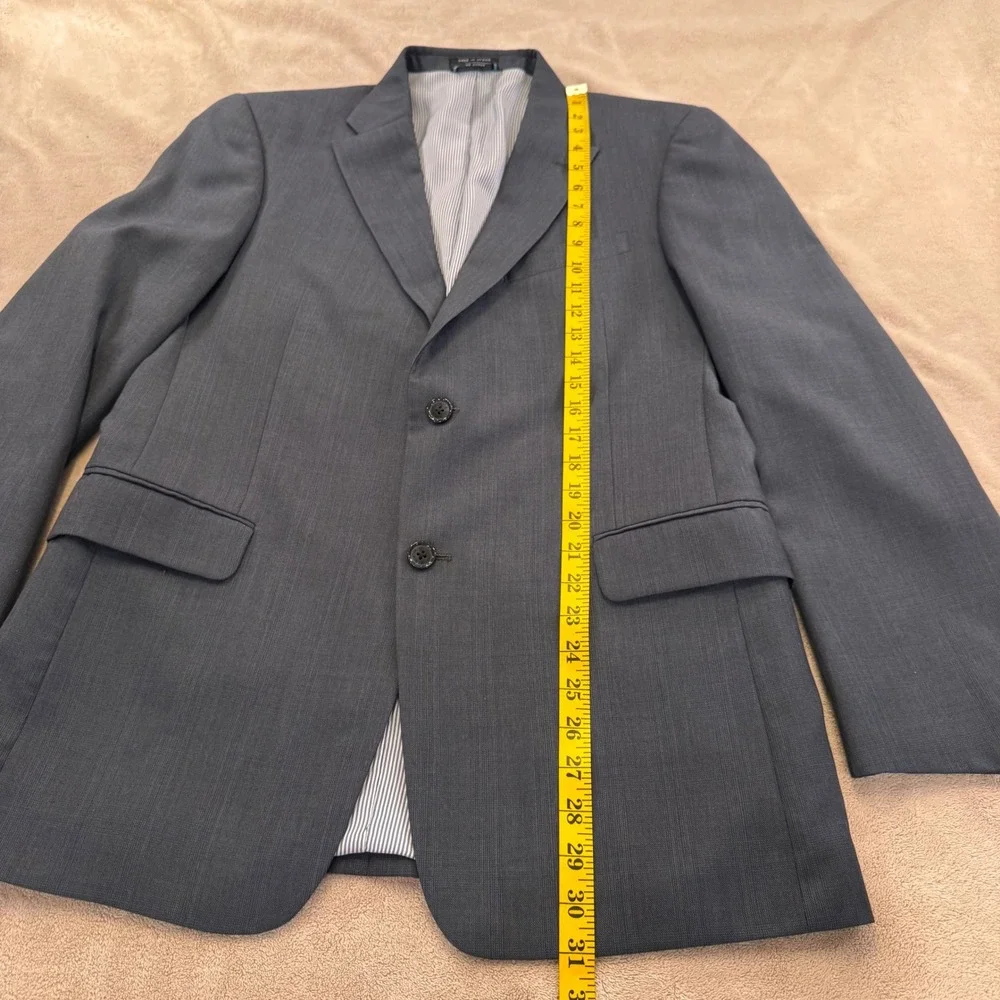 Tommy Hilfiger 100% Wool Blazer Charcoal Grey Windowpane Plaid Minimalist Sz 40R